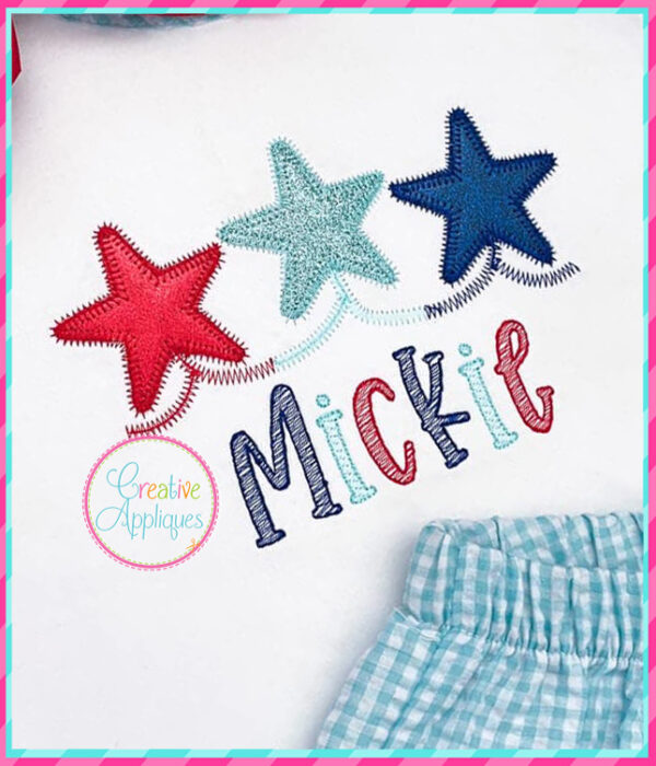 Zigzag Stitch Linked Stars Applique Design