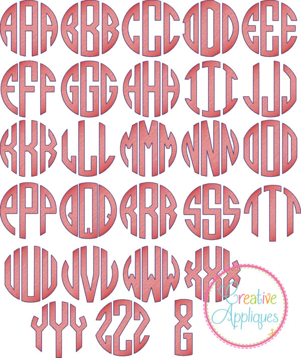 3 Letter Circle Sketch Stitch Embroidery Font - Image 5