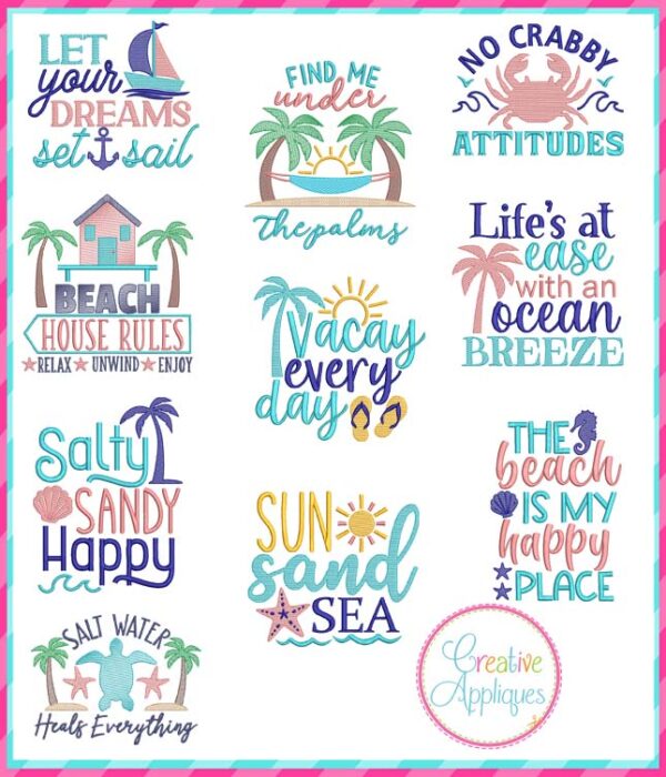 Beach Embroidery Design Set