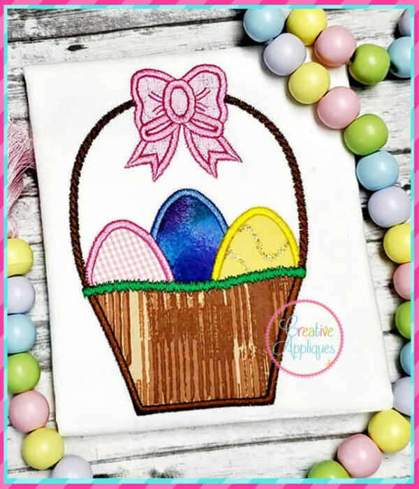 Basket Eggs Bow Applique