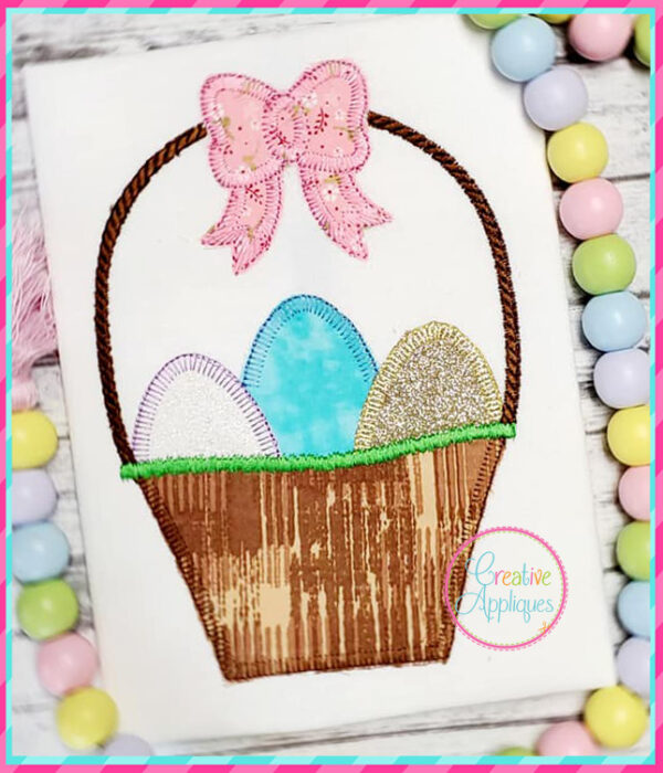 Blanket Stitch Basket Eggs Bow Applique