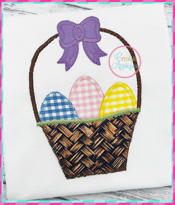 Blanket Stitch Basket Eggs Bow Applique - Image 2