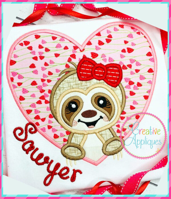 Girl Sloth Heart Applique