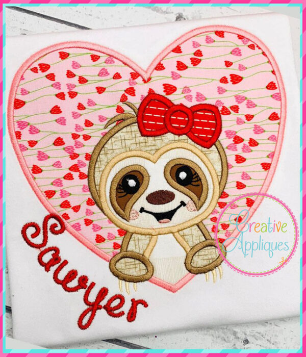 Girl Sloth Heart Applique - Image 3