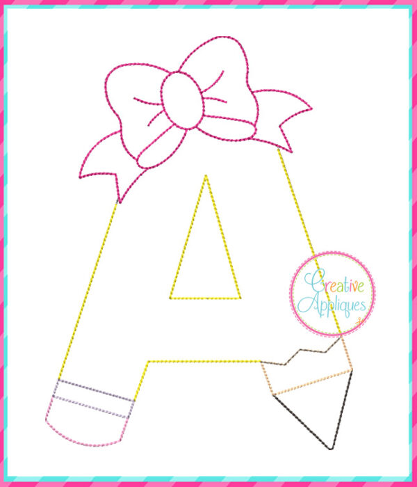 Pencil Bow Alphabet Applique Design Bean Stitch - Image 5