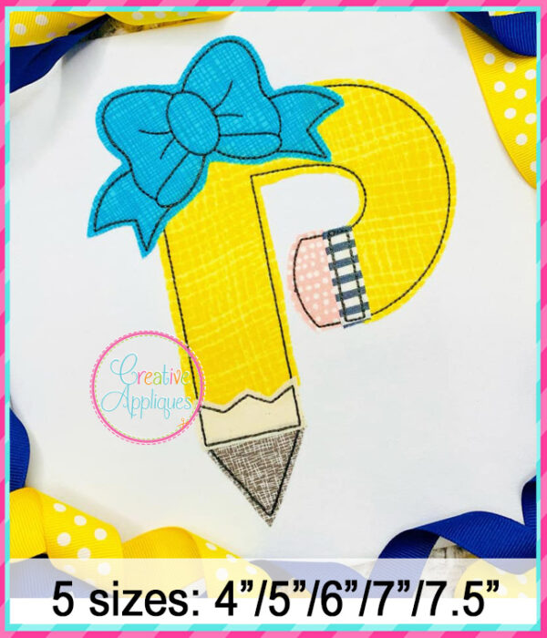 Pencil Bow Alphabet Applique Design Bean Stitch