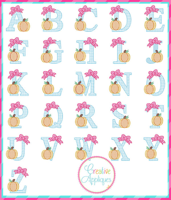 Pumpkin Bow Alphabet Motif Fill Embroidery Design - Image 3