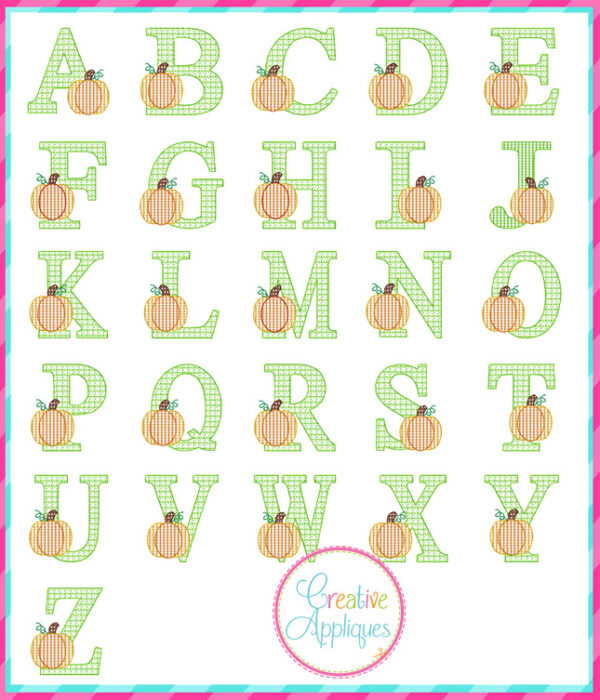 Pumpkin Alphabet Motif Fill Embroidery Design - Image 2