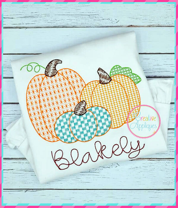 Pumpkin Trio Motif Fill Embroidery Design - Image 5