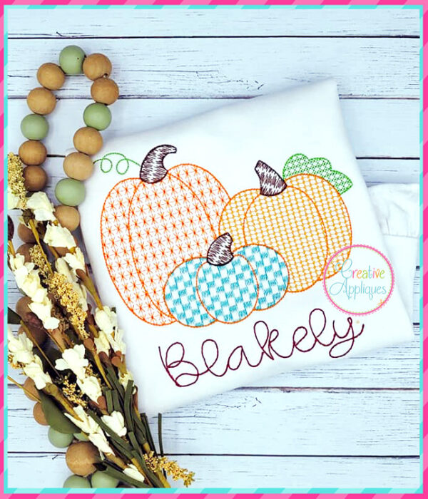 Pumpkin Trio Motif Fill Embroidery Design - Image 4