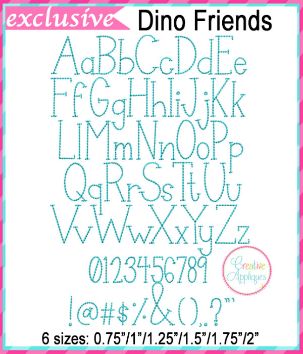 Dino Friends Floss Embroidery Font - Image 2