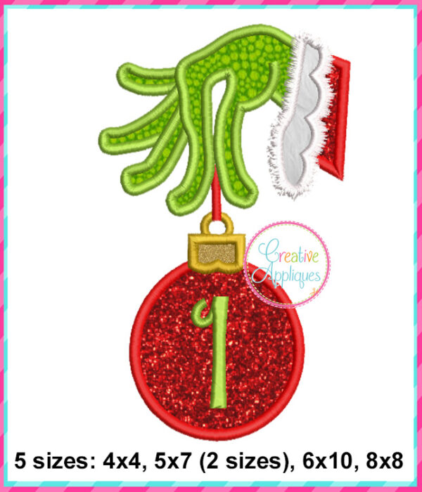 Mean One Hand Ornament Numbers Applique Design