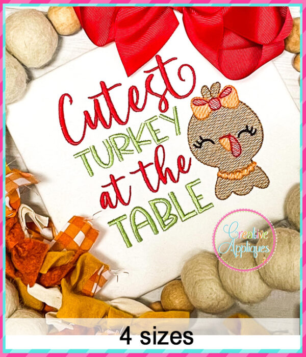 Sketch Stitch Cutest Turkey at the Table Embroidery Design