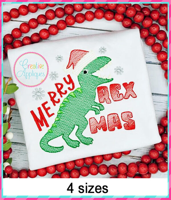 Dinosaur Merry Rex Mas Sketch Embroidery Design - Image 4