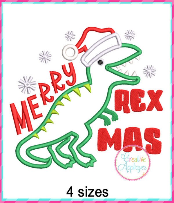 Merry Rex Mas Dinosaur Applique Design - Image 2