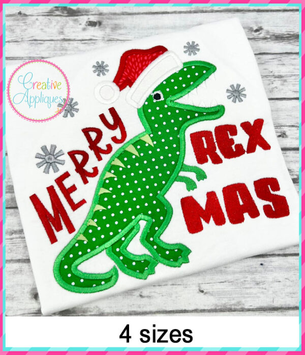 Merry Rex Mas Dinosaur Applique Design