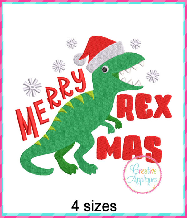 Dinosaur Merry Rex Mas Embroidery Design