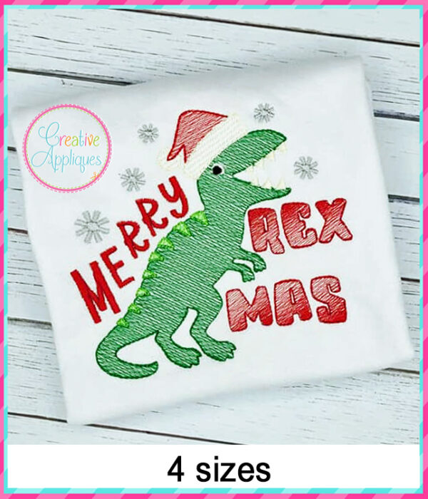 Dinosaur Merry Rex Mas Sketch Embroidery Design