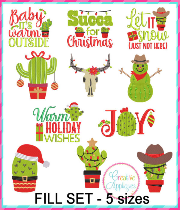 Cactus Christmas Embroidery Design Set