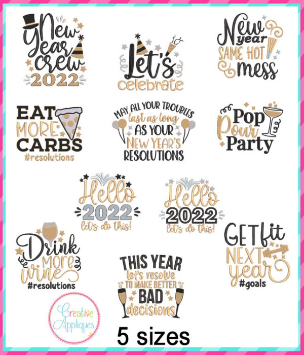 New Years Sayings Embroidery Design Set