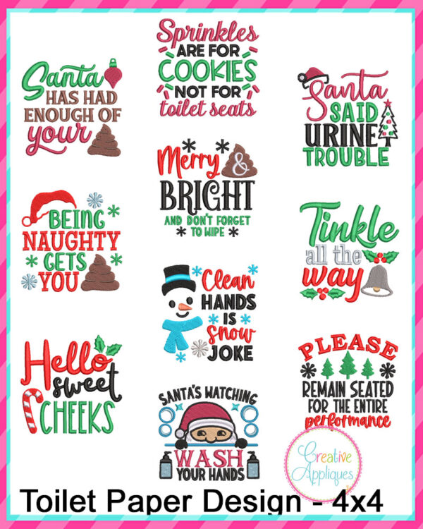 Snarky Toilet Paper Christmas Embroidery Design Set