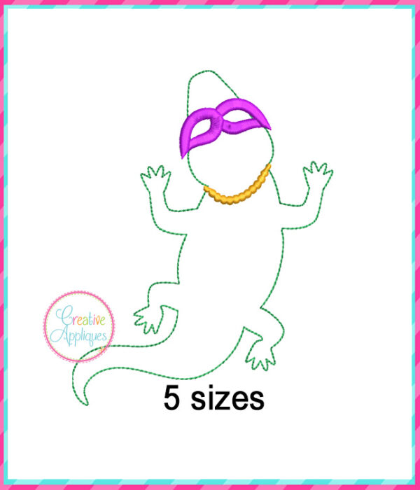 Alligator Mardi Gras Applique Design Bean Stitch