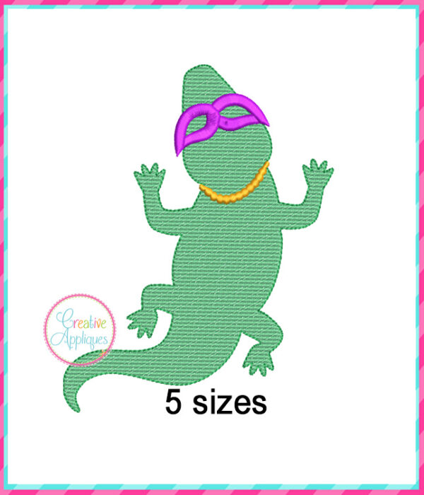 Sketch Stitch Mardi Gras Alligator Embroidery Design