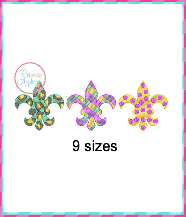 Sketch Stitch Cheetah Plaid Dot Fleur De Lis Embroidery Design - Image 2