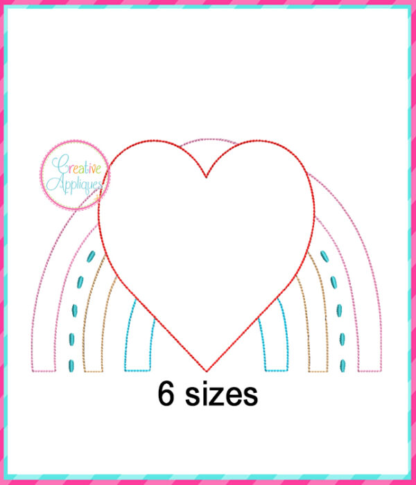 Heart Rainbow Applique Design Bean Stitch - Image 2