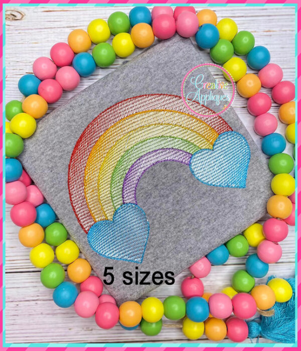 Rainbow with Hearts Embroidery Design Sketch Stitch - Image 4