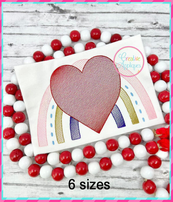 Sketch Stitch Heart Rainbow Embroidery Design