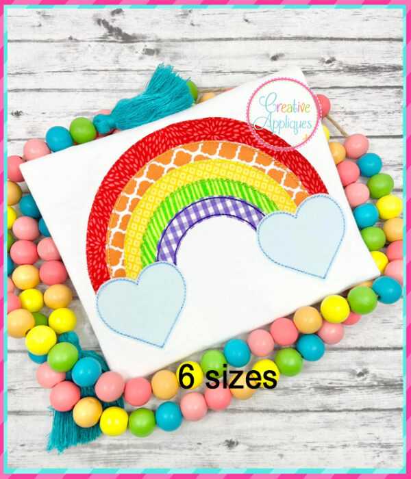 Rainbow with Hearts Applique Design Bean Stitch - Image 2