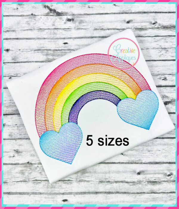 Rainbow with Hearts Embroidery Design Sketch Stitch - Image 3