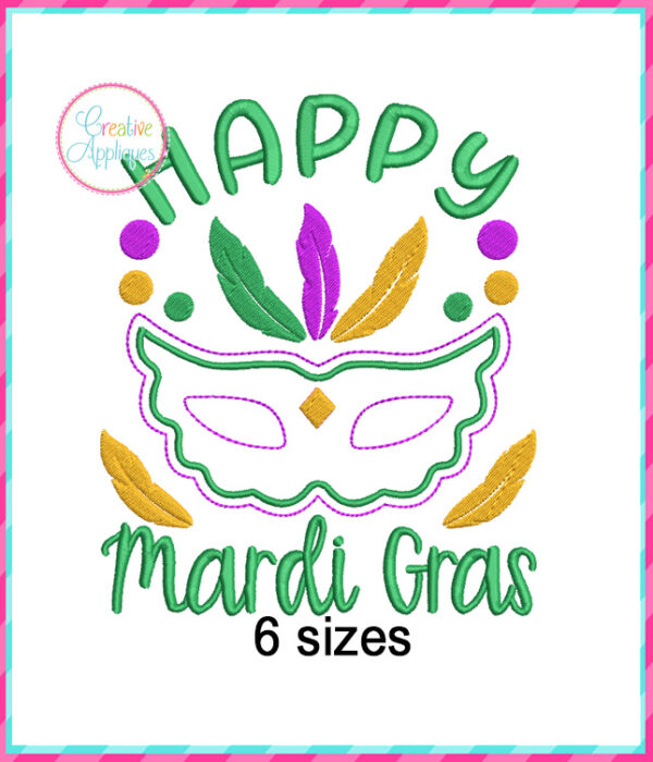 Happy Mardi Gras Applique Design Bean Stitch - Image 2