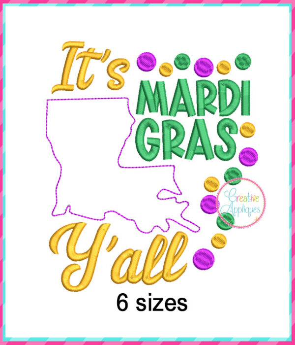 It's Mardi Gras Y'all Applique Design Bean Stitch - Image 2