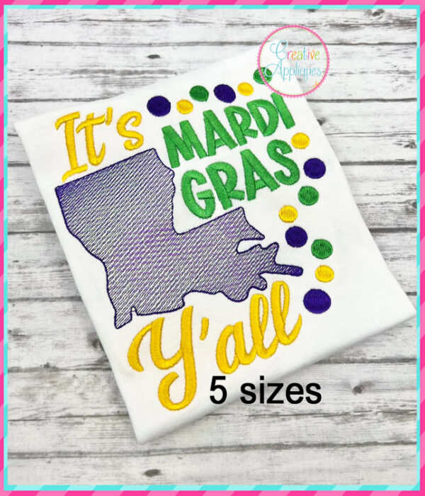 It's Mardi Gras Y'all Embroidery Design Sketch Stitch