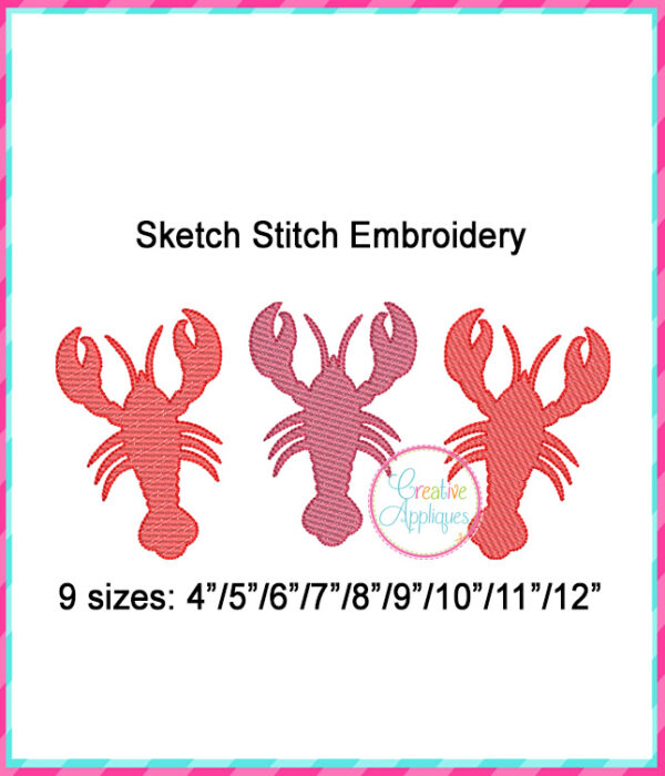 Crawfish Trio Embroidery Design Sketch Stitch