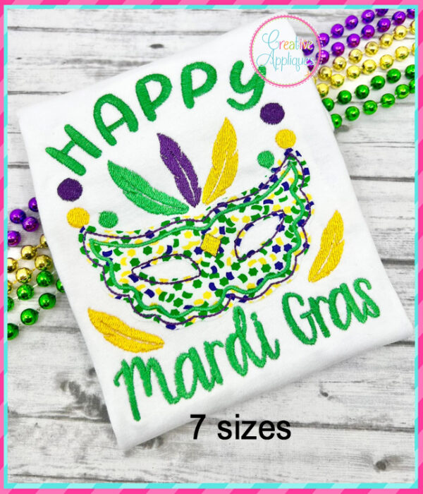 Happy Mardi Gras Applique Design Bean Stitch