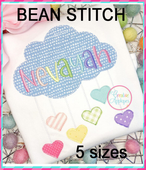 Cloud Hearts Applique Design Bean Stitch