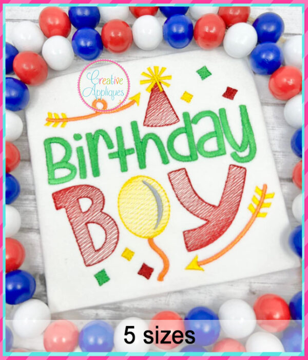 Birthday Boy Embroidery Design Sketch Stitch