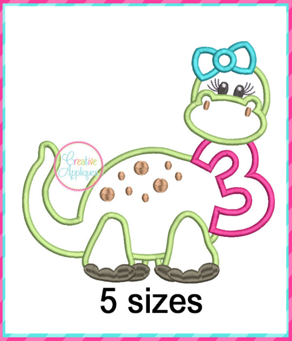 Dinosaur Girl Number Applique Design Set - Image 4