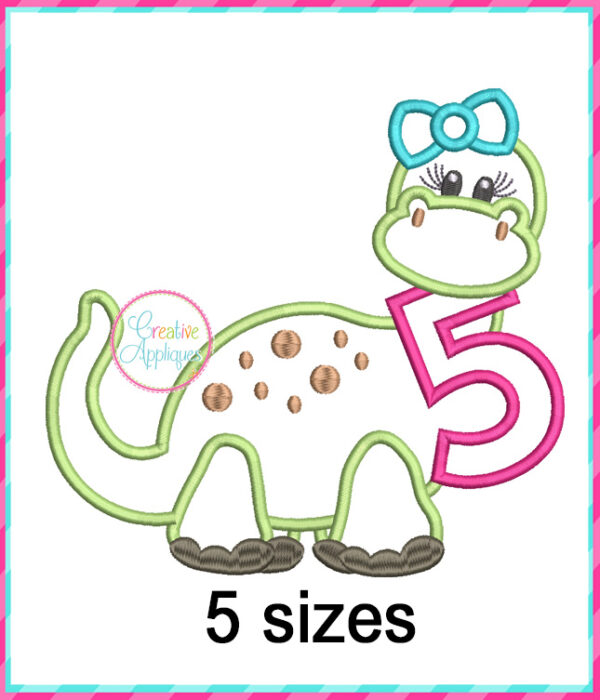 Dinosaur Girl 5 Applique Design - Image 2