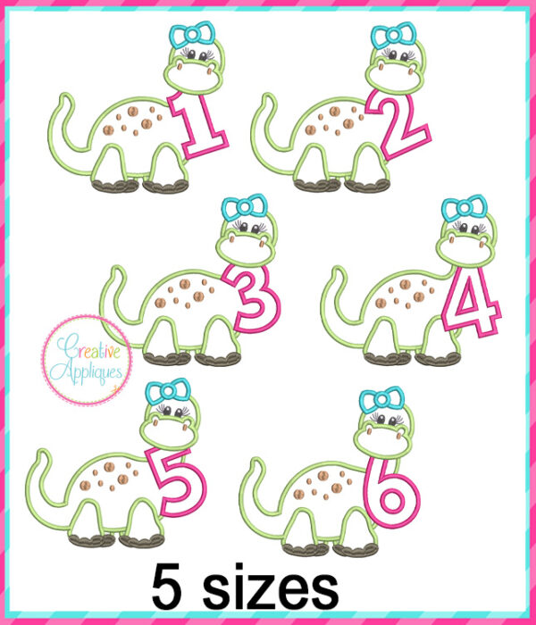 Dinosaur Girl Number Applique Design Set