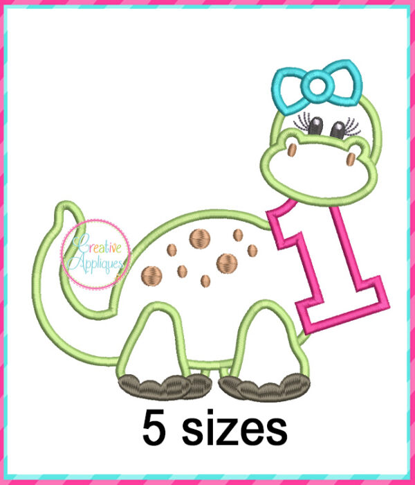 Dinosaur Girl 1 Applique Design - Image 2