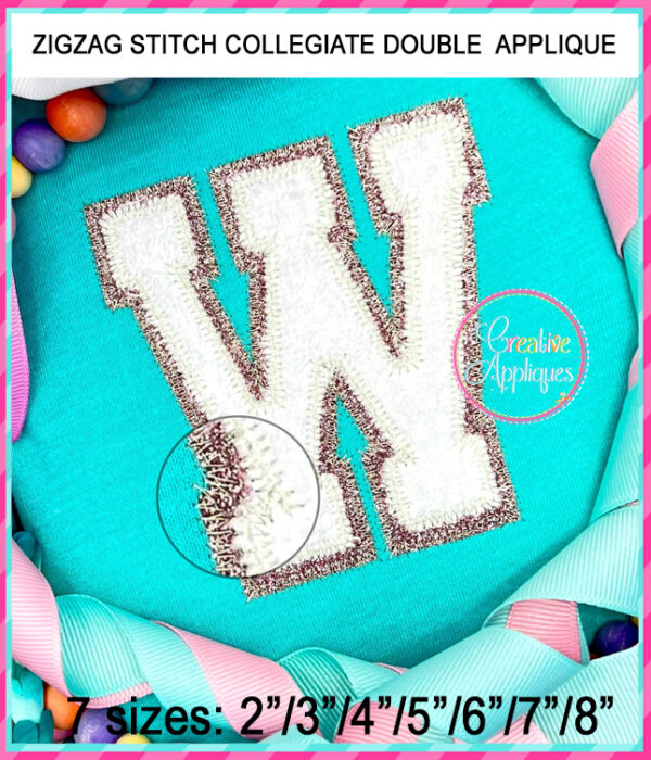 Collegiate Double Applique Alphabet Design Zigzag Stitch