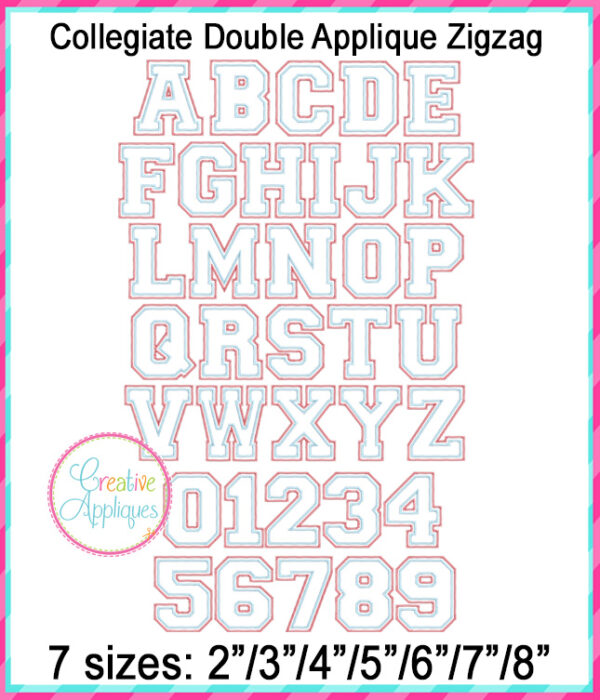 Collegiate Double Applique Alphabet Design Zigzag Stitch - Image 3