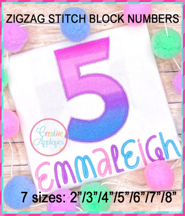 Block Number Applique Design Zigzag Stitch - Image 3