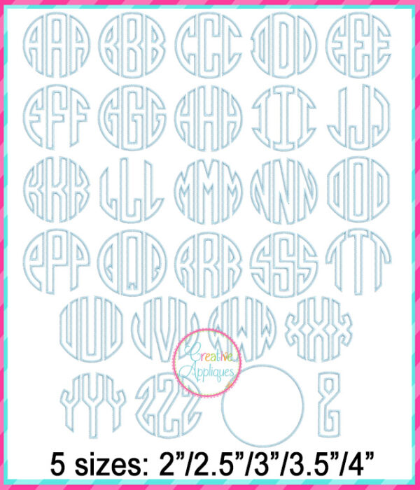 Small Natural Circle Monogram Zigzag Stitch Applique Design - Image 3