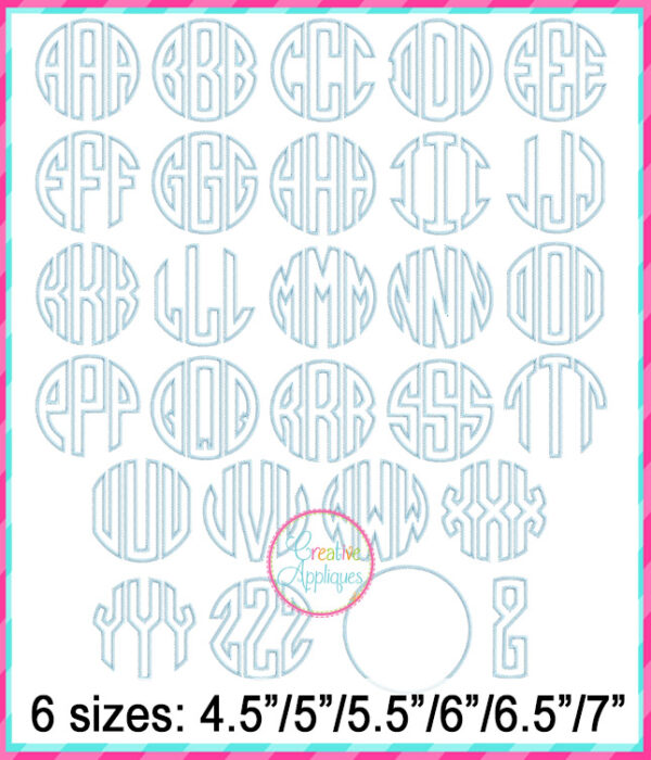 Medium Natural Circle Monogram Zigzag Stitch Applique Design - Image 2