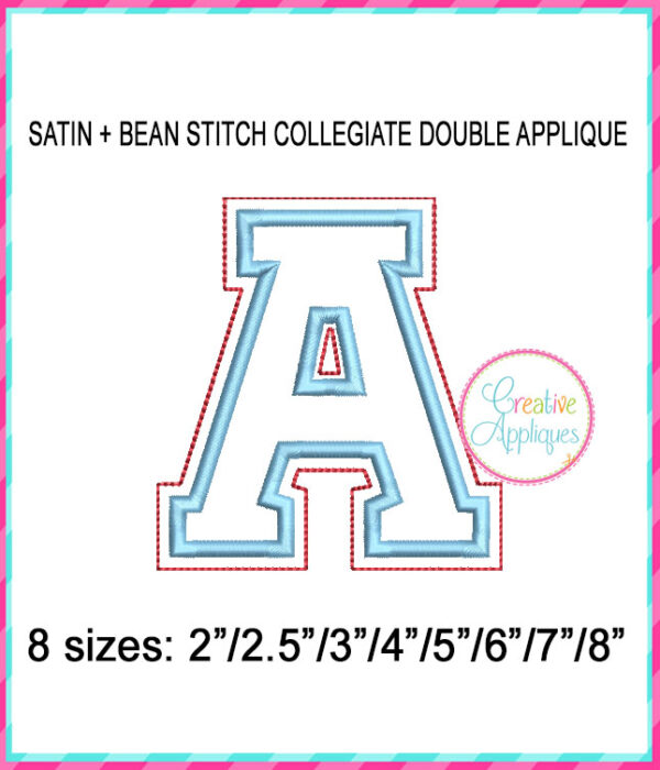 Collegiate Double Applique Alphabet Bean + Satin Stitch - Image 2